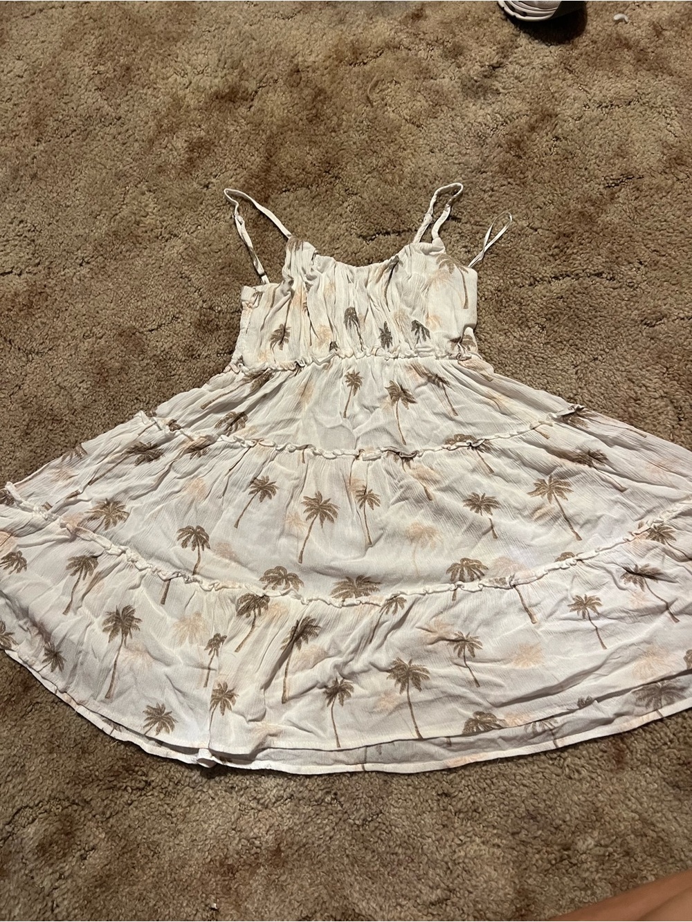 Ocean Drive White Dress with Tan Palm Print
